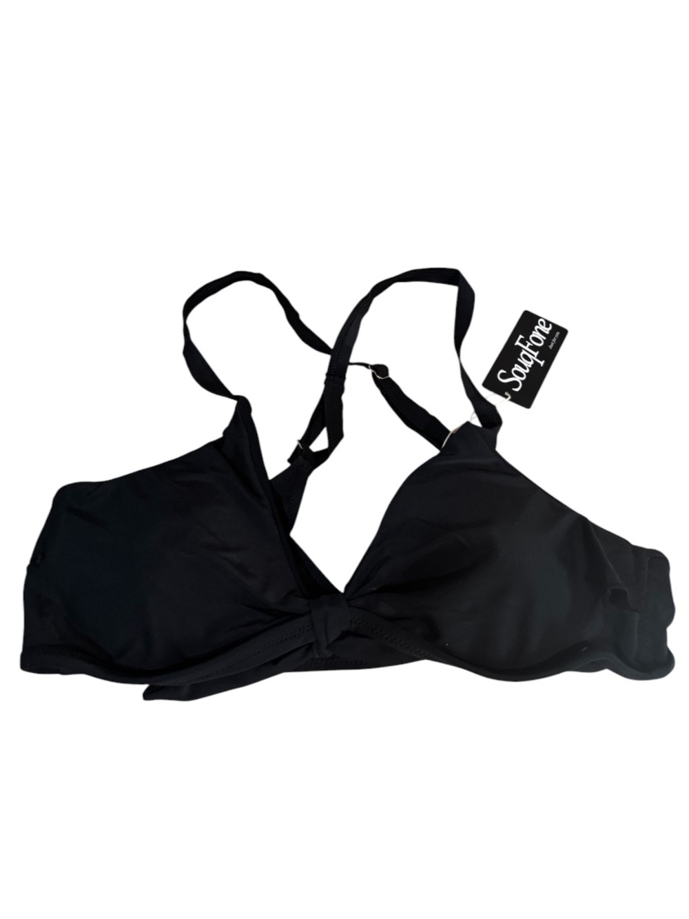 SOUQFONE Black V-Neck Bunny Tie Bikini Top size XL
